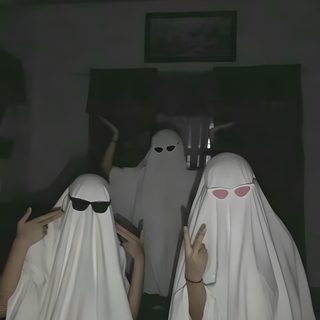 three people dressed in ghost costumes standing next to each other Trio Halloween dark slate gray