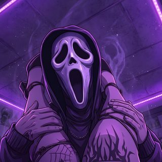 a person in a hoodie with a ghost mask on and his mouth wide open Hot Halloween dark slate blue