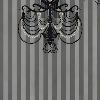 a chandelier hanging from the ceiling in front of a striped wall with spider webs on it Halloween Chandelier Gothic Themed Phone Background, Victorian Gothic Lace, Gothic Phone Victorian, dim gray