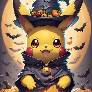 a pikachu dressed up as a witch with pumpkins Pikachu Halloween Cute Fall Backgrounds, Pikachu, Pikachu Iphone, Pikachu Halloween, dim gray