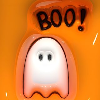 an orange plate with a ghost face and the words boo on it Halloween Liquid Boo Printable And 3d Fall Iphone, Jelly Halloween, Haunted 3d, Halloween Puffy, dark orange