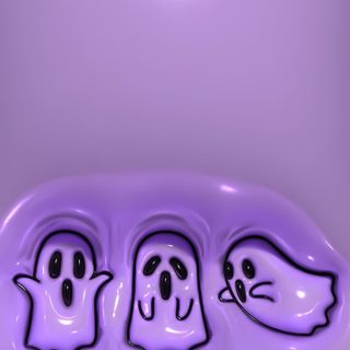 three ghost faces in the middle of a purple surface with light shining on them, Halloween Liquid Boo Printable And Jelly Halloween, Halloween Puffy, 3d Iphone Halloween, medium purple