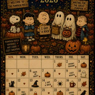 a calendar with peanuts and pumpkins on it for the month of october to december Halloween Calendar saddle brown