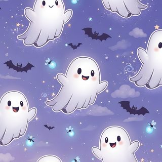 a group of ghost flying through the sky Cute Halloween For Ipad Design, Aesthetic Backgrounds, Ghost Cute, Aesthetic Design, medium purple