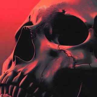 a red and black photo of a human skull Halloween Red Skull dark slate gray