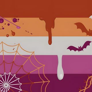 a group of bats and spider webs in different colors Lesbian Halloween sienna