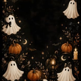 a black background with pumpkins and ghost decorations I Phone Halloween black