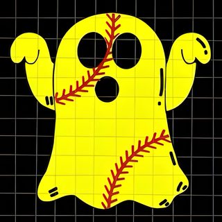 a yellow ghost with a baseball on it's back Halloween Softball Ghost Bats Softball, Softball Happy Face Svg, Halloween Softball Shirts, black