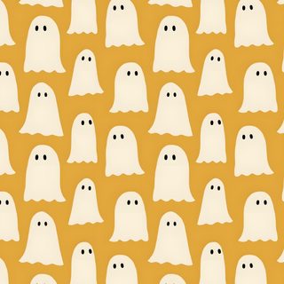 a group of white ghost faces on an orange background Cute Yellow Halloween Spooky Fall Backgrounds, Yellow Halloween Aesthetic, Yellow Halloween, sandy brown
