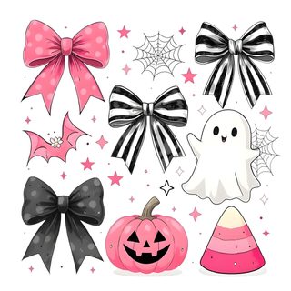 a collection of halloween decorations with bows and pumpkins Pink Bow Halloween Bow Clipart, Halloween Bows, Purple Halloween, Halloween Clipart, Image Clipart, white