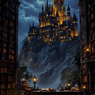 the hogwarts castle is lit up at night in front of a full moon Harry Potter Halloween Hogwarts Background, Wizard Castle, Harry Potter Animated, black