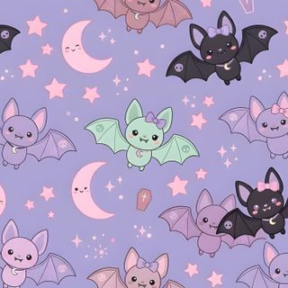bats and stars on a purple background Pastel Halloween Desktop light steel blue