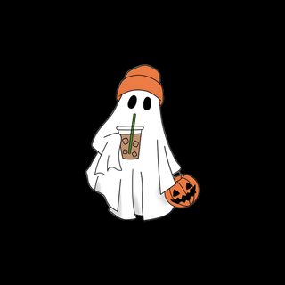 a ghost with a pumpkin in its hand and a drink in it's mouth Halloween Watch Halloween Decor Diy, Halloween Iphone Backgrounds, Halloween Cute, Space Phone, Witchy, black