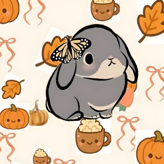 an animal is surrounded by pumpkins and acorns with a butterfly on its head Cute Bunny Halloween The Pumpkin Rabbit, Angel, Funny Lockscreen, Cute Home Screens, old lace