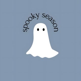 a ghost with the words spooky season on it Aesthetic Cute Halloween Blue Spooky Season Background, Aesthetic Cute Halloween Blue, Cute Light Blue Halloween, light slate gray