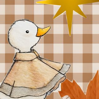 a drawing of a duck wearing a sweater next to a pumpkin with a star above it Cute Halloween Duck tan