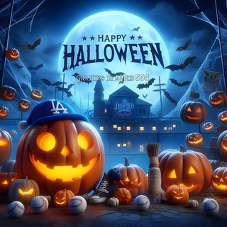 halloween pumpkins in front of a full moon with the words happy halloween on it Dodgers Halloween Halloween Pictures, Happy Halloween, Halloween, dark slate gray