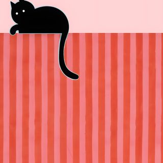 a black cat sitting on top of a red and white striped wall Halloween Cat Stripes Stripes, light coral