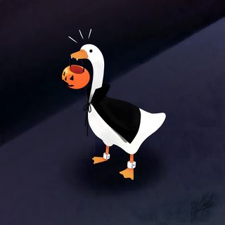 a cartoon duck with an orange pumpkin in its mouth Halloween Duck Halloween Duck Pfp, Duck Thanksgiving Meme, Funny Goose Meme 4k, dark slate gray