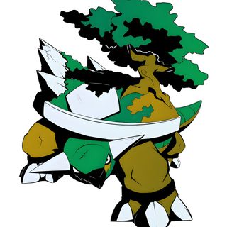 an image of a cartoon character holding a surfboard under a tree with leaves on it Halloween Torterra Torterra Fanart, Pokemon Torterra Fanart, Torterra Coloring Page, Torterra Pfp, white