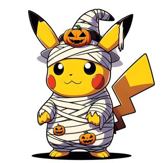 a cartoon pikachu dressed up as a bandaged halloween costume with pumpkins Pikachu Halloween Pikachu Drawing Halloween, Cute Halloween Pikachu, Pokemon Halloween Clipart, white
