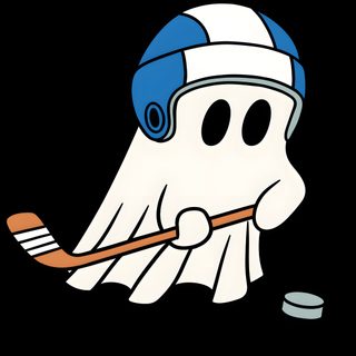a cartoon character with a hockey sticker on his face and wearing a white helmet Hockey Halloween Cute Ghost Sports Graphic, Ghost Playing Hockey Illustration, Halloween Hockey Art, black