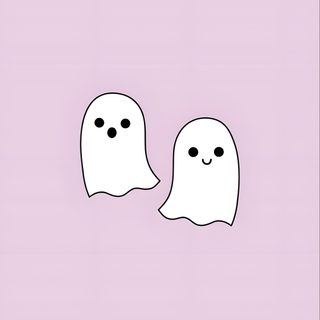 two white ghost faces on a pink background Best Friend Halloween Aesthetic Cute Pink Ghost, Cute Halloween Bff, Apple Halloween, gainsboro