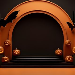 an arch with carved pumpkins and bats on it in front of a black background Halloween Podium Halloween Set Design, Halloween Podium, Halloween Contest Background, black