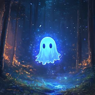 a blue ghost floating in the middle of a forest Halloween - Ghost Mood - Aqua Animated Ghost Cartoon, Blue Halloween Pfp, Cool Ghost, dark slate gray