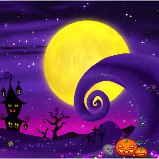an animated halloween scene with pumpkins in the foreground and a full moon in the background Pink Halloween Gif Cute Halloween Pfp Gif, Purple Halloween Discord Banner, Halloween Banner, midnight blue