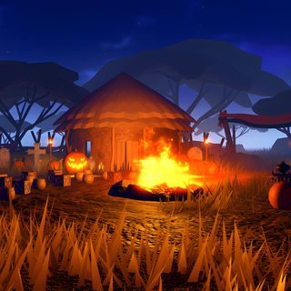 an animated scene with pumpkins around a campfire Halloween Roblox Old House, Halloween Roblox, Old Things, Halloween, dark slate gray