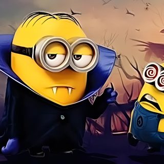two minion characters standing next to each other Minion Halloween Desktop Vampire Minion Drawing, Minions Halloween, Evil Kevin Minion, dark slate gray