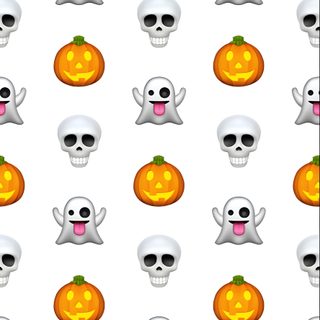halloween themed wallpaper with skulls and pumpkins on white background, all in the same pattern Halloween Emoji Halloween Iphone Lock Screen, Halloween For Lock Screen, Halloween Lock Screens, white