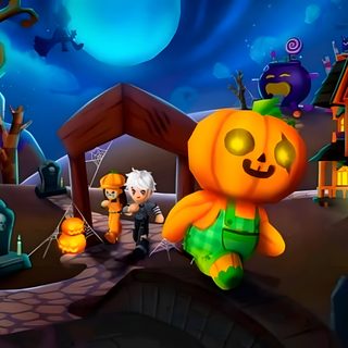 an animated halloween scene with pumpkins and jack - o'- lanterns Halloween Pumpkin Brawl Custom black