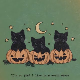 three cats sitting on pumpkins with the caption i'm no land live in a world where there are october Halloween October Fall Spooky, October Iphone Halloween, Cozy Fall Lockscreen, Cute Spooky Phone, dim gray