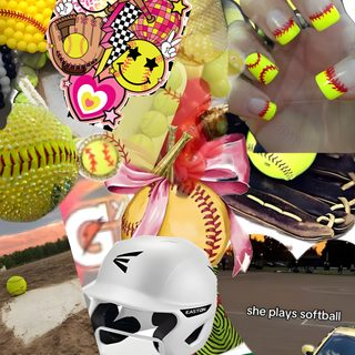 a collage of sports related items including baseball gloves, mitts, and balls Halloween Softball The Lorax, Softball Quotes, Softball Fun, Softball, dark khaki