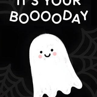 it's your booday card with a white ghost on the front and black background Cute Halloween Birthday Happy Birthday Boo Funny, Happy Birthday Halloween Quotes, Halloween Birthday Joke, black