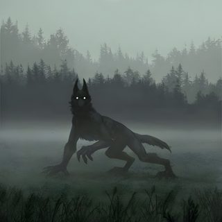 a black wolf running across a grass covered field in front of a forest at night Halloween Werewolf Wolf Drawing, Gothic Horror, Dire Wolf, Scary Wolf, Wolf Photos, dark slate gray