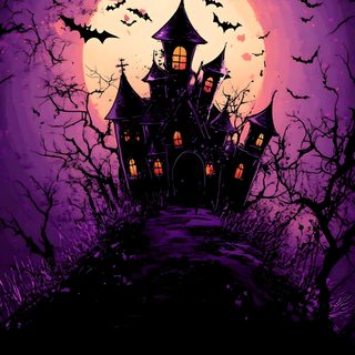 a halloween poster with a creepy castle in the background Happy Halloween Spooky black