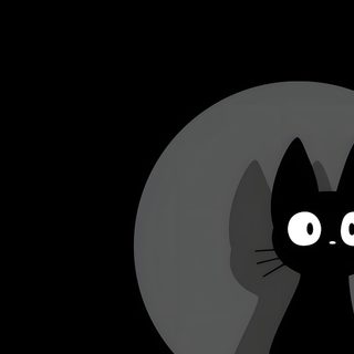 a black cat with big eyes in front of a gray circle on a dark background Desktop Black Cat Halloween Desktop, Black Cat, Black,