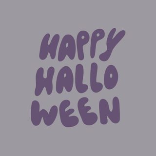 the words happy hallo ween written in purple ink on a gray background with black lettering That Says Happy Halloween dark gray