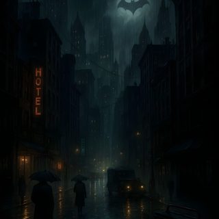 two people holding umbrellas in the rain on a city street at night with neon lights Arkham Halloween The Dark Knight Trilogy, Images Batman, Batman Silhouette, Batman Tattoo, Batman Comic, black