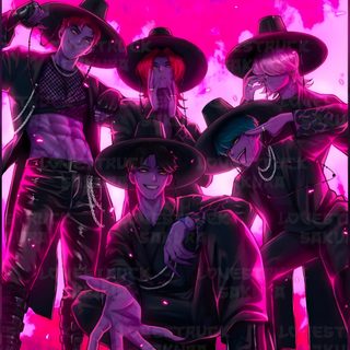 three people in cowboy hats standing next to each other with their arms around one another Saja Boys Halloween Kpop Demon Hunters Huntrix Drawing, Pixel Art Kpop Demon Hunters Saja Boys, Huntrix Boys Boys Kpop Demon Hunters Coloring Pages, indigo