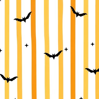 bats and stars are flying in the sky above bamboo stalks on a white background with yellow stripes Vintage Halloween Backgrounds white