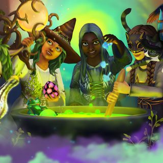 some people are standing around a bowl with water and horses in front of the image Star Stable Halloween 1920x1080 Halloween Gif, Star Stable Halloween, Star Stable Jump Background, dark olive green
