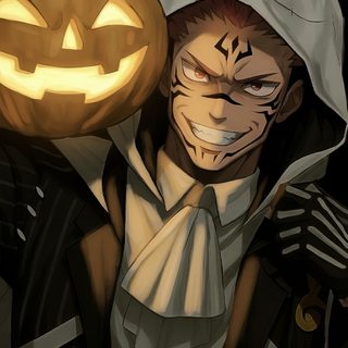 a cartoon character holding a jack o lantern Sukuna Halloween Jujutsu, Anime Boyfriend, Dibujos Animados Bonitos, Anime Guys, Halloween, dark slate gray