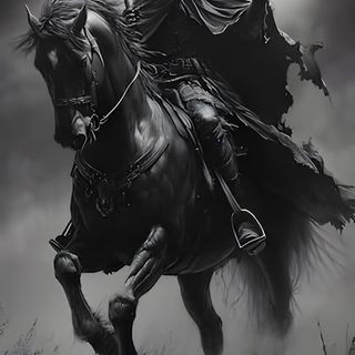 a man riding on the back of a horse next to a jack - o'- lantern Halloween Headless Horseman Halloween Decoration Ideas, Black And White Halloween Theme, Halloween Spooky Art, dark slate gray