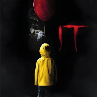 a child in yellow raincoat holding a red balloon with the letter t on it Halloween From Hollywood Movies It Poster, It By Stephen King, Stephen King It Poster, It Movie, black