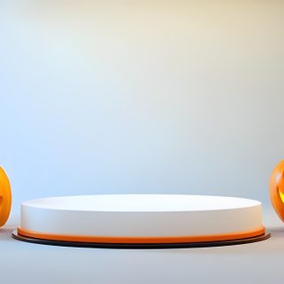 two carved pumpkins sitting on top of a white surface next to candles and lanterns Halloween Podium Halloween Podium, Halloween Party Background, Halloween Background Realistic, light gray