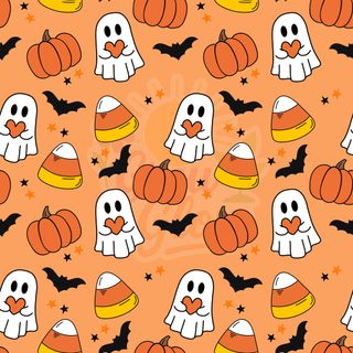 halloween seamless pattern with pumpkins, ghost and bats on an orange background for wallpaper Halloween Candy Corn Preppy Halloween Laptop, Fall Printables, Planner Paper, Image Halloween, sandy brown
